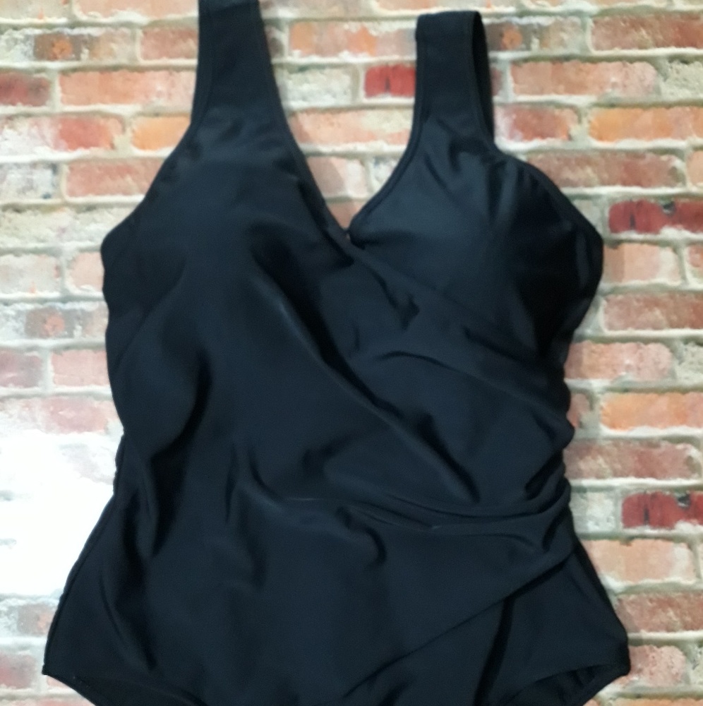 Coldwater Creek Black Faux Wrap Tummy Control